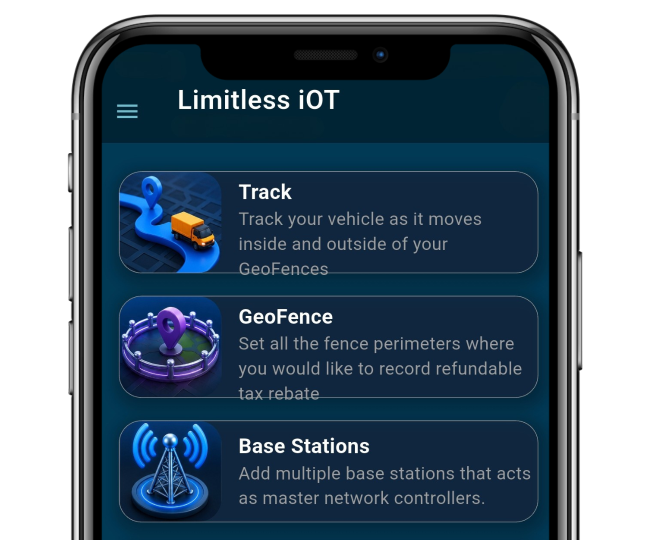 Limitless IoT hero app screen